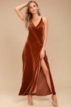 Free People | Spliced Rust Orange Velvet Maxi Dress | Size Small | 100% Polyester | Lulus