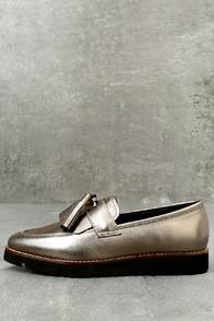 Steven By Steve Madden Naomie Pewter Leather Pointed Toe Loafers
