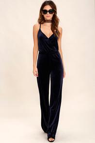 Bb Dakota Pearson Navy Blue Velvet Jumpsuit