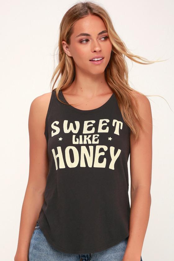 Chaser Sweet Like Honey Washed Black Lace-up Muscle Tee | Lulus
