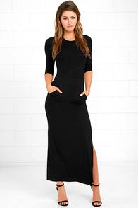 Lulus Want It All Black Long Sleeve Maxi Dress