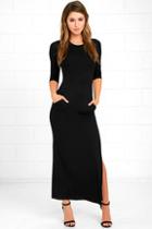 Lulus Want It All Black Long Sleeve Maxi Dress