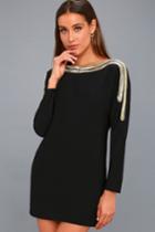 Ali & Jay The Set Up Black Beaded Long Sleeve Shift Dress | Lulus