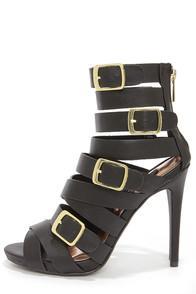 Dollhouse Arena Black Buckled Caged Heels