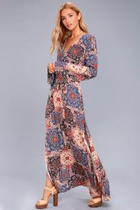 Lulus Mosaic Marvel Rust Orange Print Long Sleeve Maxi Dress