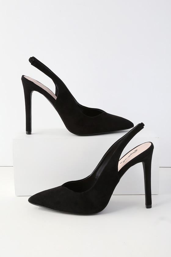 Qupid Allie Black Suede Slingback Pumps | Lulus