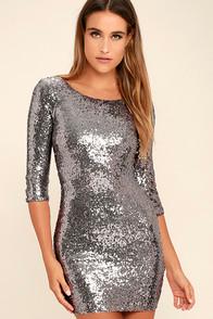 Just Me World's A Stage Pewter Sequin Dress