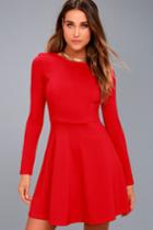 Lulus | Forever Chic Red Long Sleeve Dress | Size Medium | 100% Polyester
