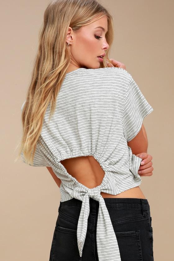 Lush Tillie White Striped Tie-back Crop Top | Lulus