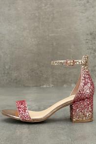 Wild Diva Lounge Sorcha Blush Glitter Ankle Strap Heels