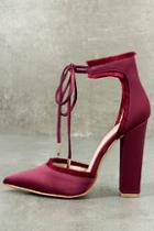 Shoe Republic La Amalia Wine Satin Lace-up Heels