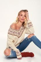 Moon River Marilla Cream Multi Knit V-neck Sweater | Lulus