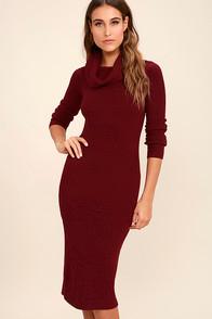 Do & Be Hometown Bound Burgundy Long Sleeve Sweater Dress