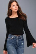 Jack By Bb Dakota Regine Black Cropped Bell Sleeve Sweater | Lulus
