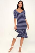 Yael Blue And White Striped Bodycon Midi Dress | Lulus