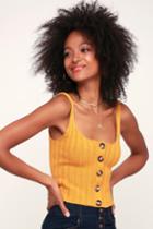 Adeline Mustard Yellow Ribbed Button-up Cropped Tank Top | Lulus