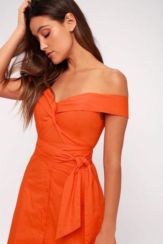 Astr The Label Brittany Orange Off-the-shoulder Midi Dress | Lulus