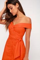 Astr The Label Brittany Orange Off-the-shoulder Midi Dress | Lulus