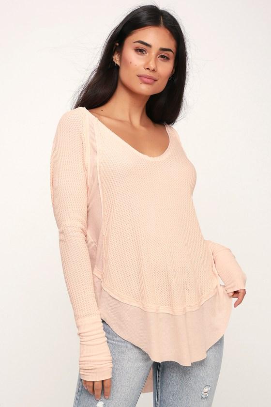 Free People Catalina Light Peach Long Sleeve Thermal Top | Lulus
