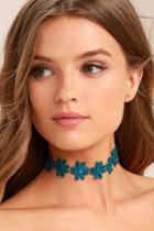 Lulus | Daisy Daze Teal Blue Lace Choker Necklace