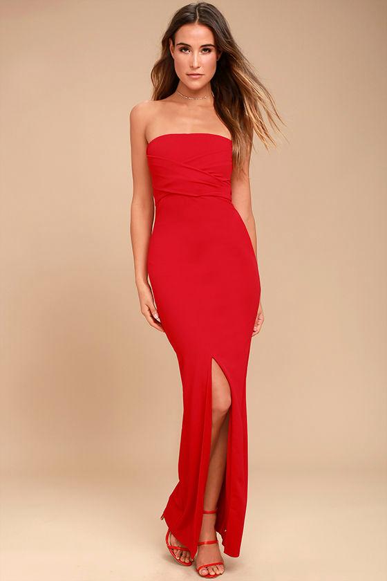Own The Night Red Strapless Maxi Dress | Lulus