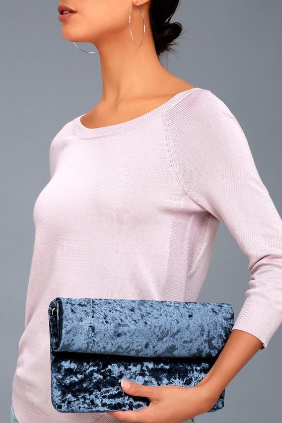 Lulus | On A Roll Navy Blue Velvet Clutch | 100% Polyester