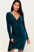 Date Night Teal Blue Velvet Long Sleeve Ruched Bodycon Dress | Lulus