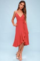 Manhattan Moment Berry Pink Ruffled Midi Wrap Dress | Lulus