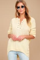 Ppla | Francesca Cream Knit Lace-up Sweater | Size Large | Beige | Lulus