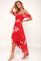 Love In Bloom Red Floral Print Off-the-shoulder Maxi Dress | Lulus