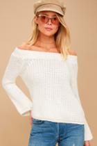 Lulus | Dialogue White Off-the-shoulder Cropped Sweater