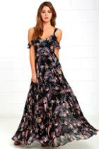 Lulus Romantic Fantasy Pink And Black Floral Print Maxi Dress