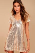 Light Up The Night Champagne Sequin Shift Dress | Lulus