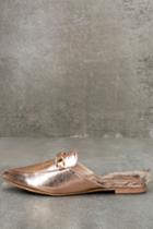 Lulus | Antonia Rose Gold Faux Fur Loafer Slides | Size 5.5 | Pink