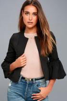 Dance & Marvel | Forever Fancy Black Cropped Flounce Sleeve Jacket | Size Large | 100% Polyester | Lulus