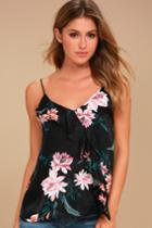 Lulus | Fleurs Things First Black Floral Print Tank Top | Size Large | 100% Polyester