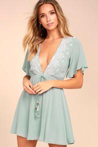 Lost + Wander Kiki Dusty Sage Embroidered Dress