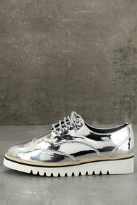 Cape Robbin Aurelia Silver Patent Platform Oxfords