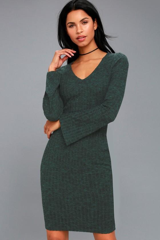 Lulus | Lewisburg Heather Forest Green Bodycon Midi Dress