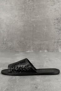 Coconuts Coconuts Mateo Black Leather Slide Sandals