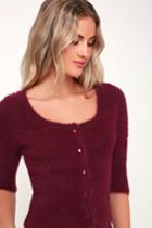 Fuzzy Feels Burgundy Half-sleeve Cropped Cardigan Sweater | Lulus