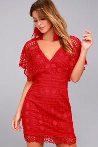 Lulus First Kiss Red Lace Dress