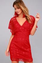 Lulus First Kiss Red Lace Dress
