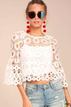 Lulus | Nearness Of You White Crochet Crop Top | Size Medium | 100% Polyester