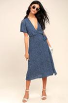 Lulus | Gimme Your Love Navy Blue Polka Dot Wrap Dress | Size X-small | 100% Polyester