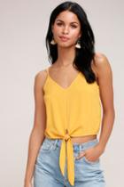 Dear Heart Mustard Yellow Tie-front Crop Top | Lulus