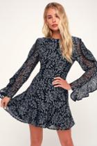 Keepsake Engage Navy Blue Lace Long Sleeve Dress | Lulus
