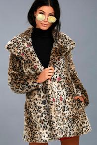 White Crow Chloe Leopard Print Faux Fur Coat