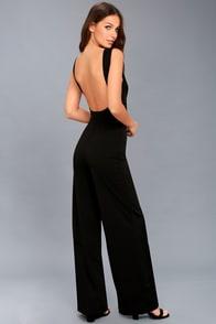 Lulus Good Cheer Black Backless Wide-leg Jumpsuit