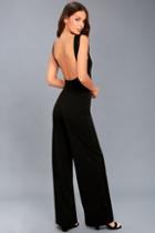 Lulus Good Cheer Black Backless Wide-leg Jumpsuit